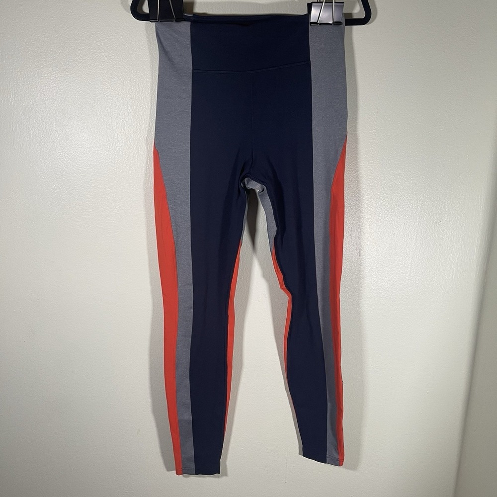 Athleta Crest Colorblock Tight Leggings Women's Small Navy Red Gray Yoga